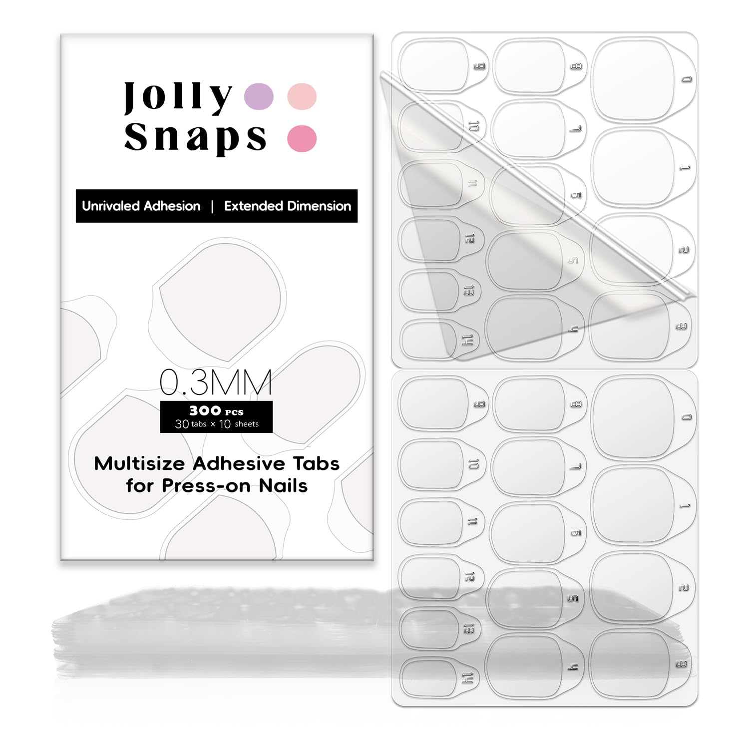 Jolly Snaps bandas adhesivas para uñas, 300 unidades, agarre seguro para uñas postizas.