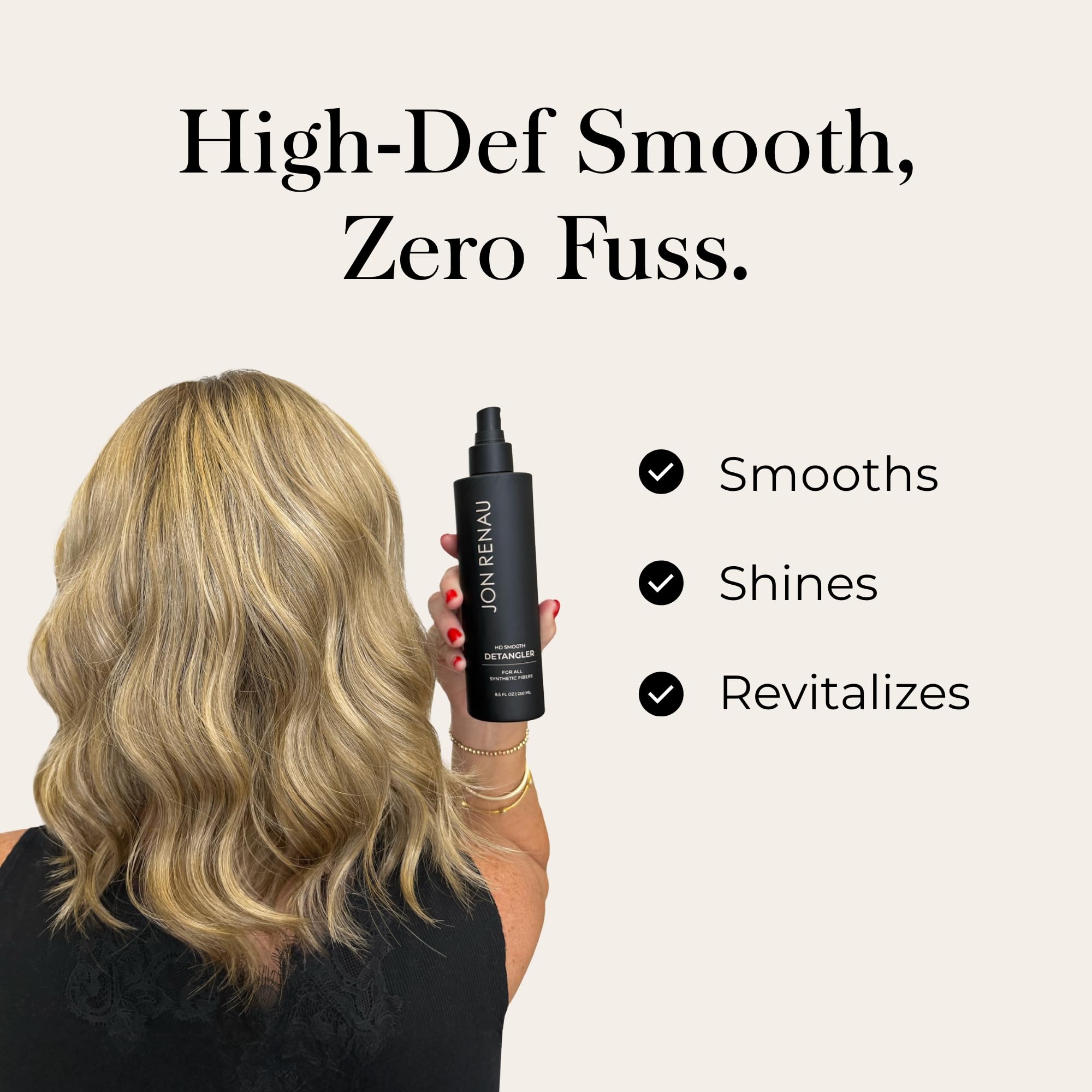 Jon Renau Desenredante HD Suave, control del frizz y estática en fibras artificiales.