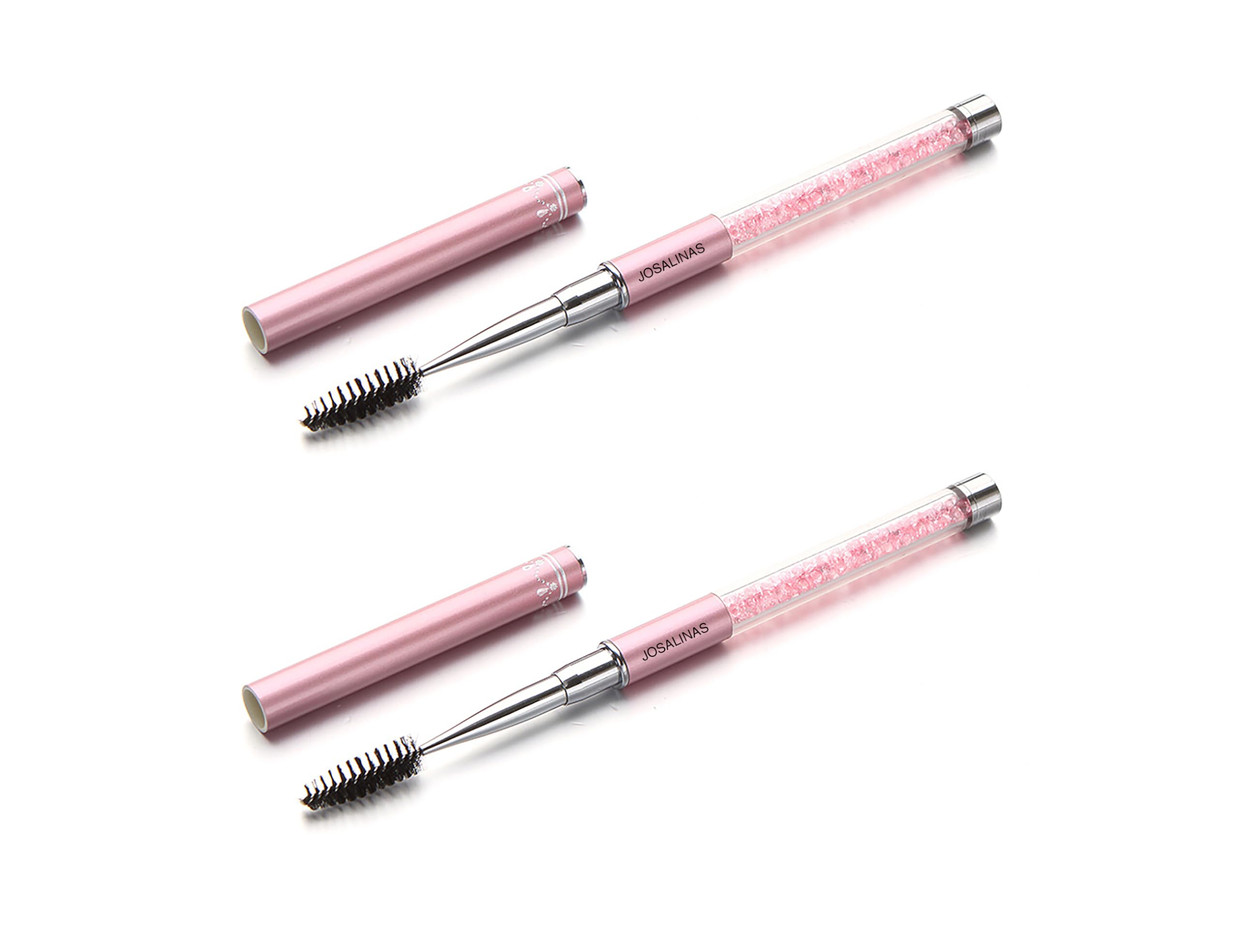 Josalinas cepillos mascara rosados con tapa, prácticos para retoques en cualquier lugar.