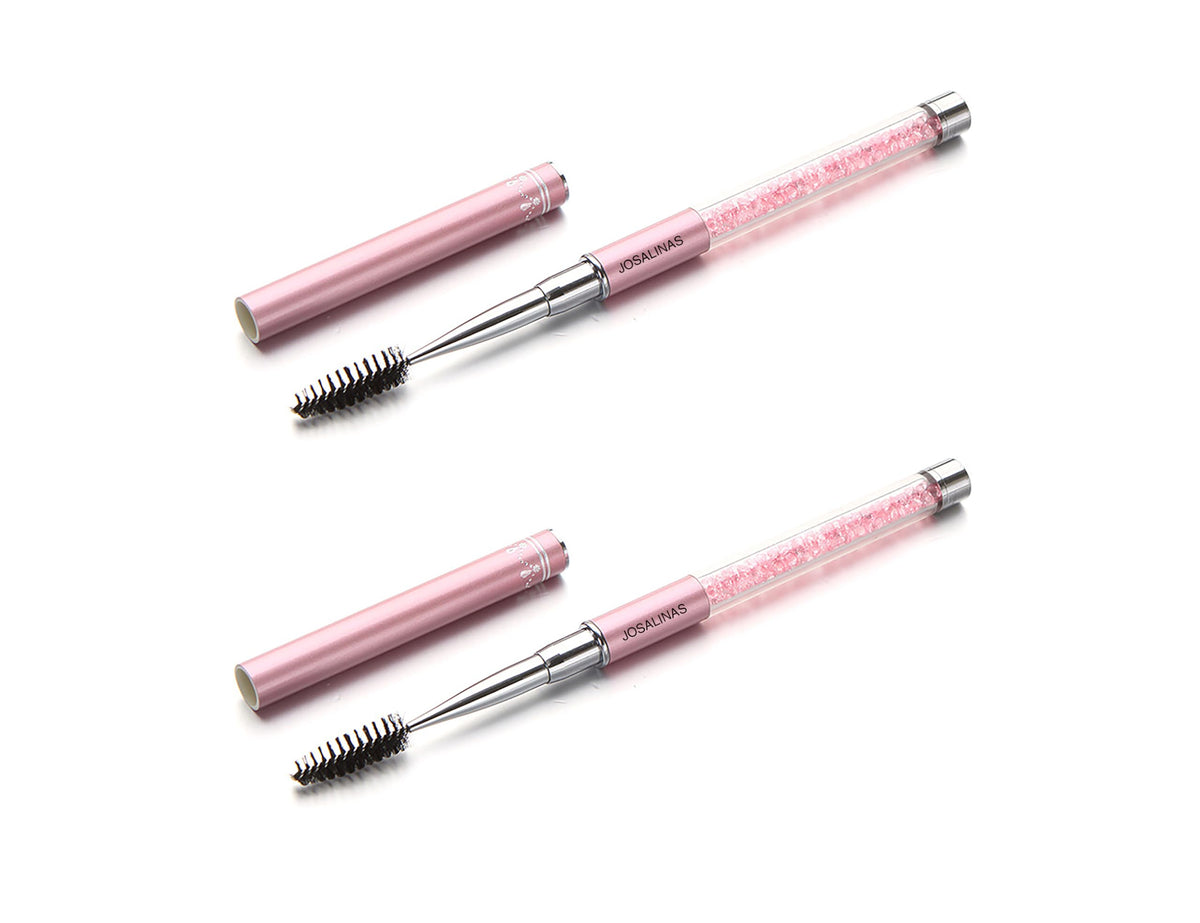 Josalinas cepillos mascara rosados con tapa, prácticos para retoques en cualquier lugar.