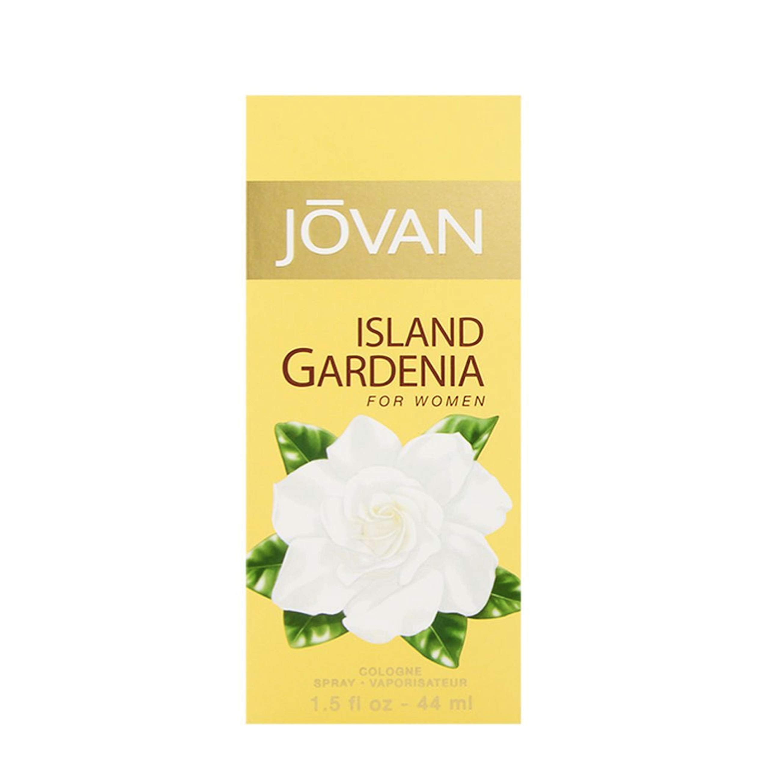 Jovan Island Gardenia: vista trasera de la botella evoca elegancia duradera.