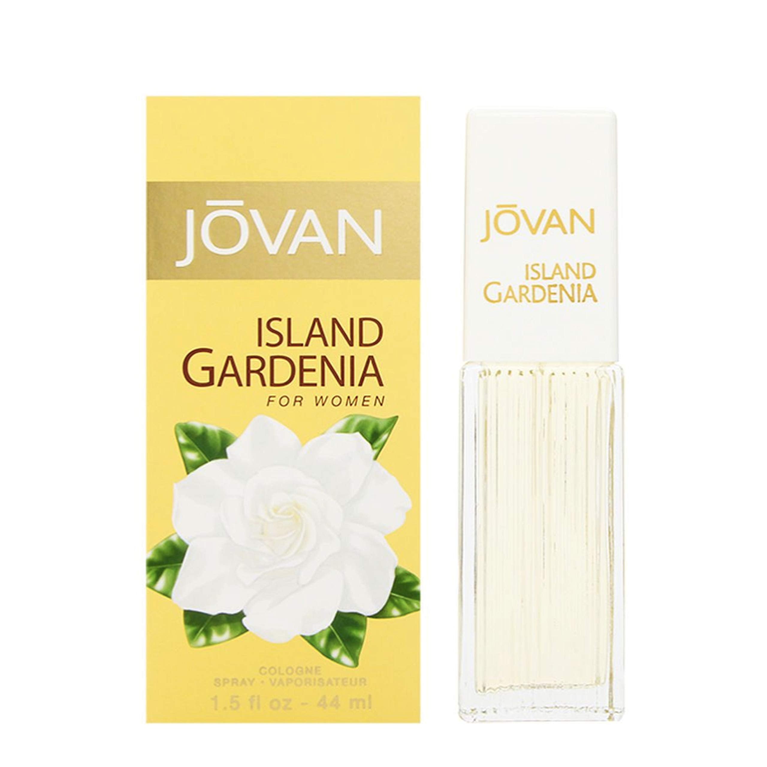 Jovan Island Gardenia: botella frontal con aroma fresco para uso diario.