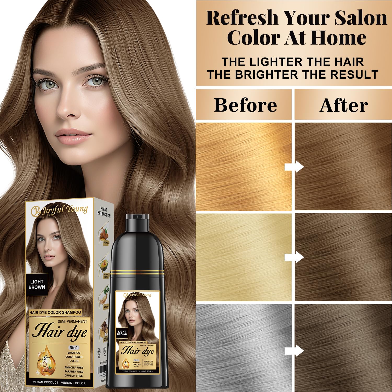 Joyful Young vegan, ammonia-free formula label close-up.