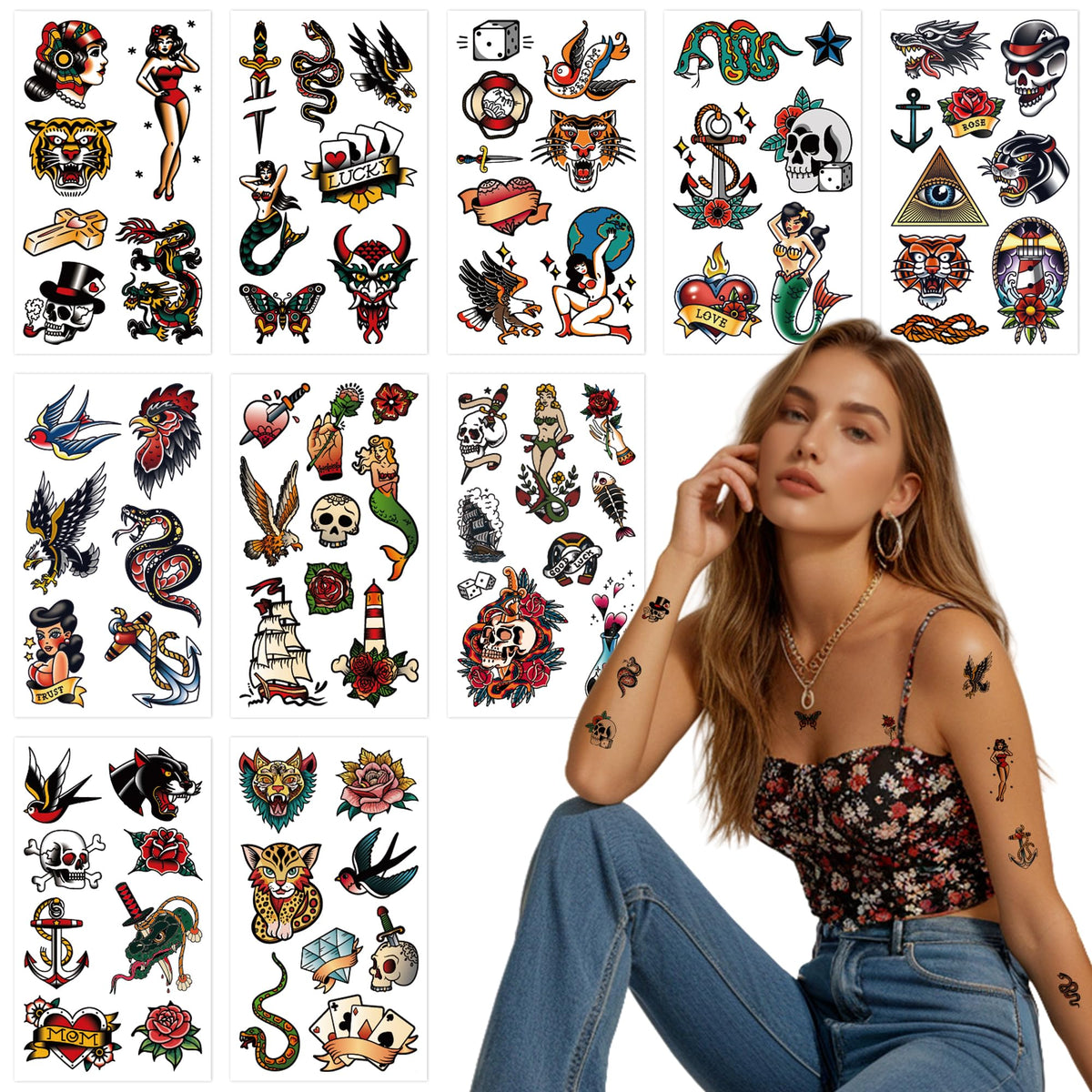 JoyfulGlam tatuaje retro flores: estilo único para fiestas y eventos.