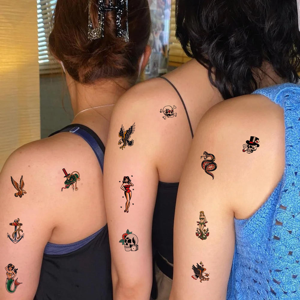 JoyfulGlam tatuaje retro golondrinas: toque vintage para diario.