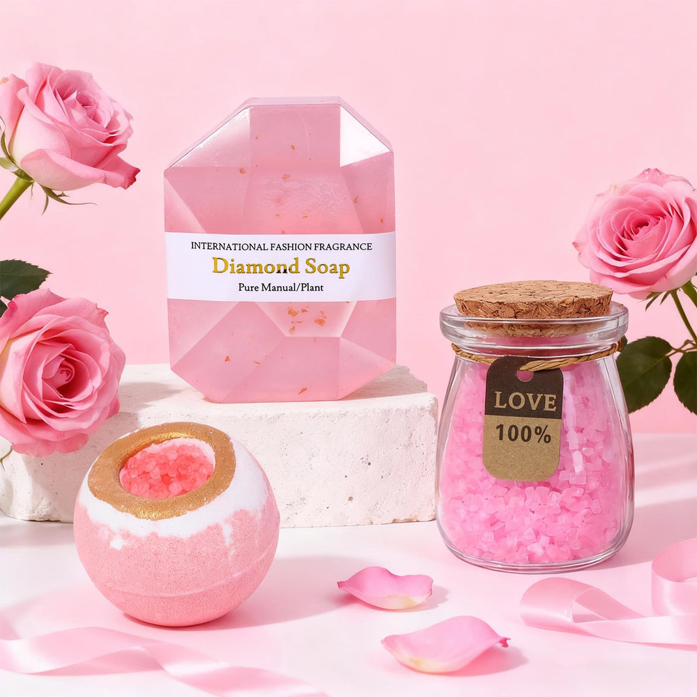 Joyvella sales de baño con rosas perfuman y calman la experiencia.