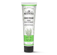 Crema de manos J.R. Watkins con aloe y té verde, hidratación para piel suave.