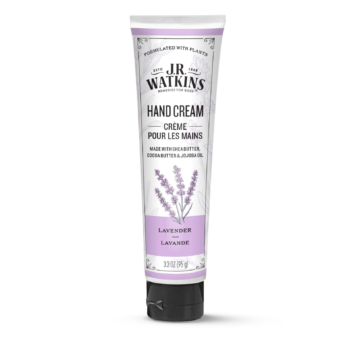 J.R. Watkins crema manos lavanda en botella ofrece hidratación suave.