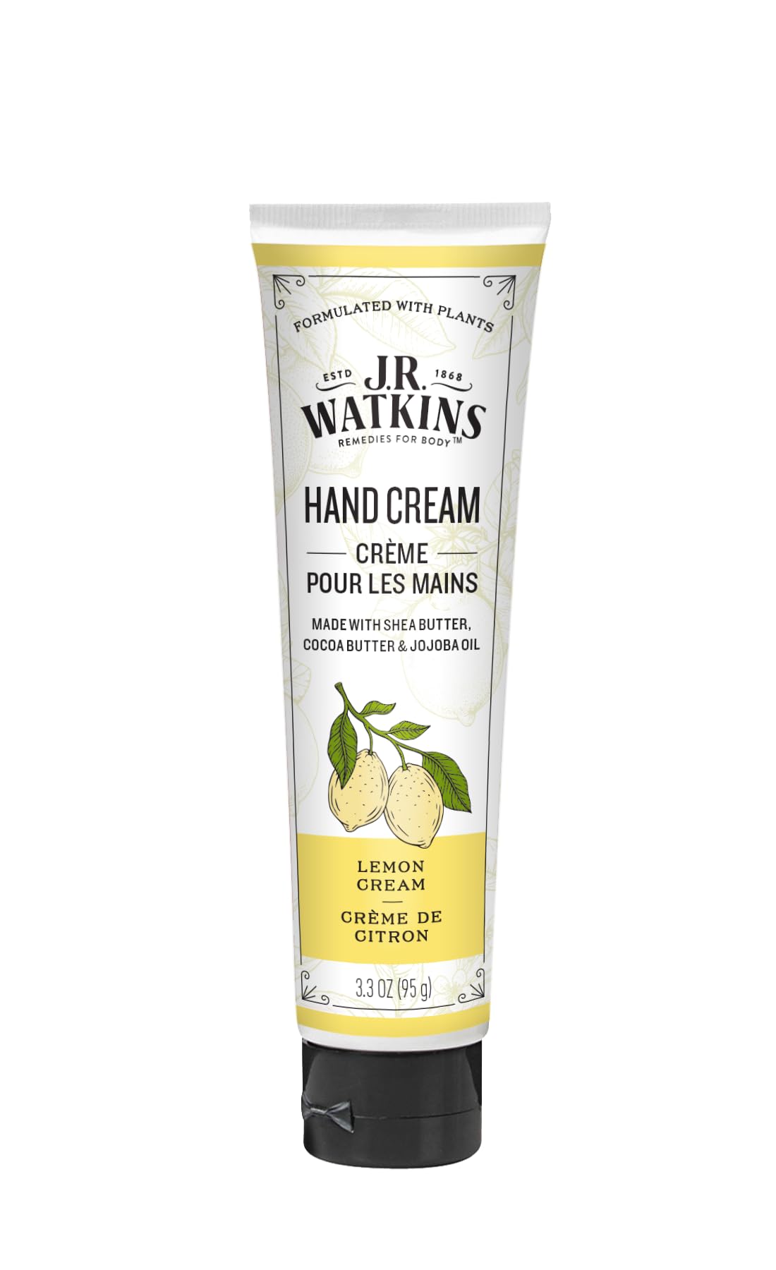 J.R. Watkins crema de manos limón, botella visible para hidratación diaria suave.