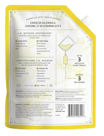 Recarga de gel limpiador de manos limón J.R. Watkins, ideal para rellenar botellas sin desperdicio.