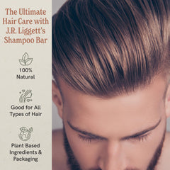 J.R.LIGGETT'S shampoo bar with coconut oil close-up highlighting nourishing benefits.