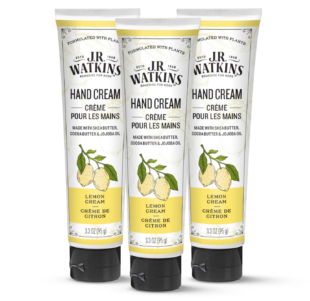 La crema de manos J.R. Watkins con aroma de limon ofrece hidratación suave para la piel.