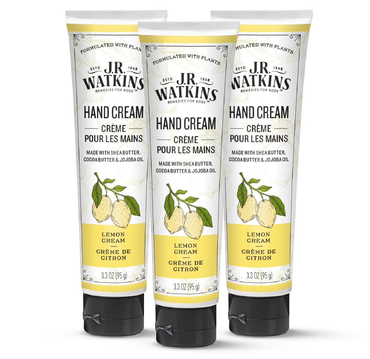 La crema de manos J.R. Watkins con aroma de limon ofrece hidratación suave para la piel.