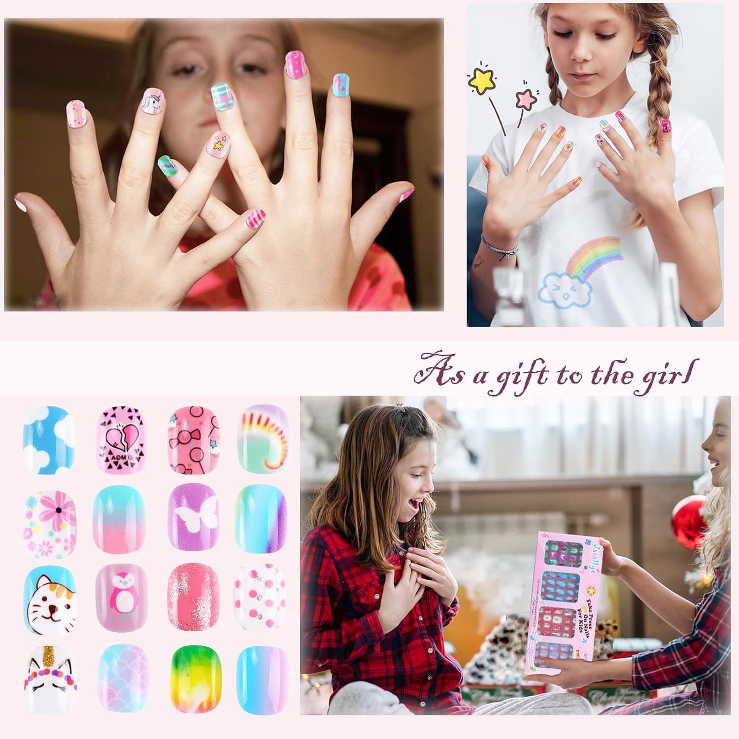 Jsiallye: uñas prepegadas para niñas, adhesión segura y lista para usar.