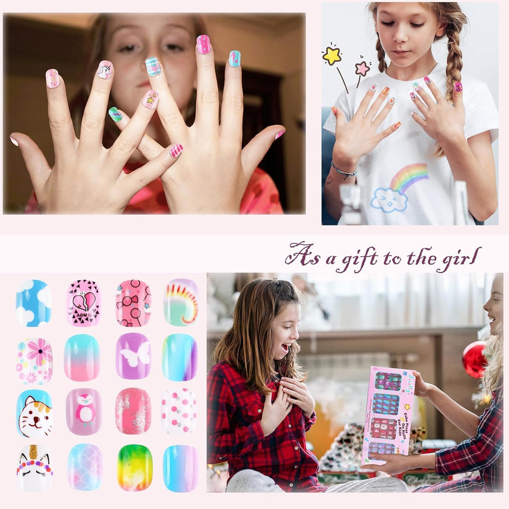 Jsiallye: uñas prepegadas para niñas, adhesión segura y lista para usar.