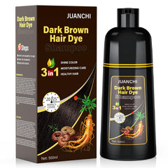 JUANCHI Tinte shampoo cabello marron oscuro en botella, color natural de larga duracion