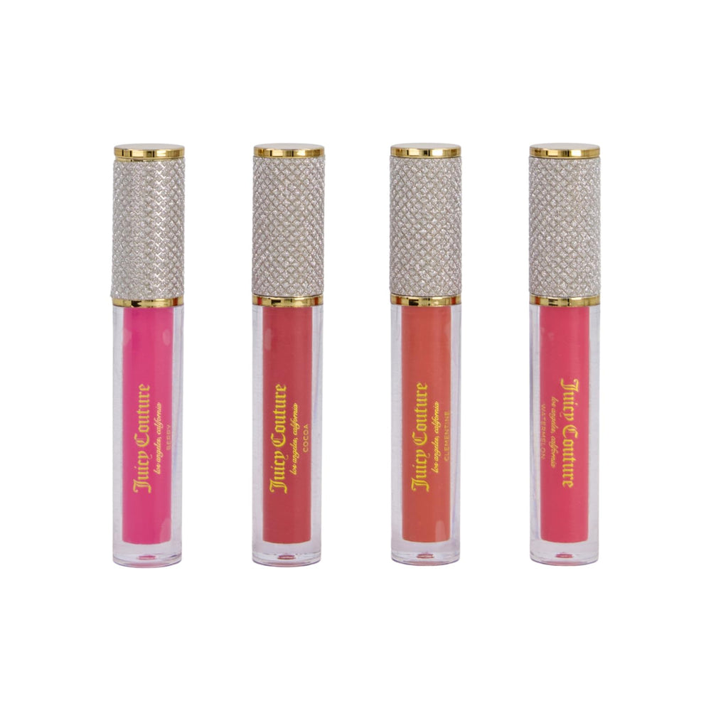 Logo y detalles brillantes de Juicy Couture destacan un producto de lujo.