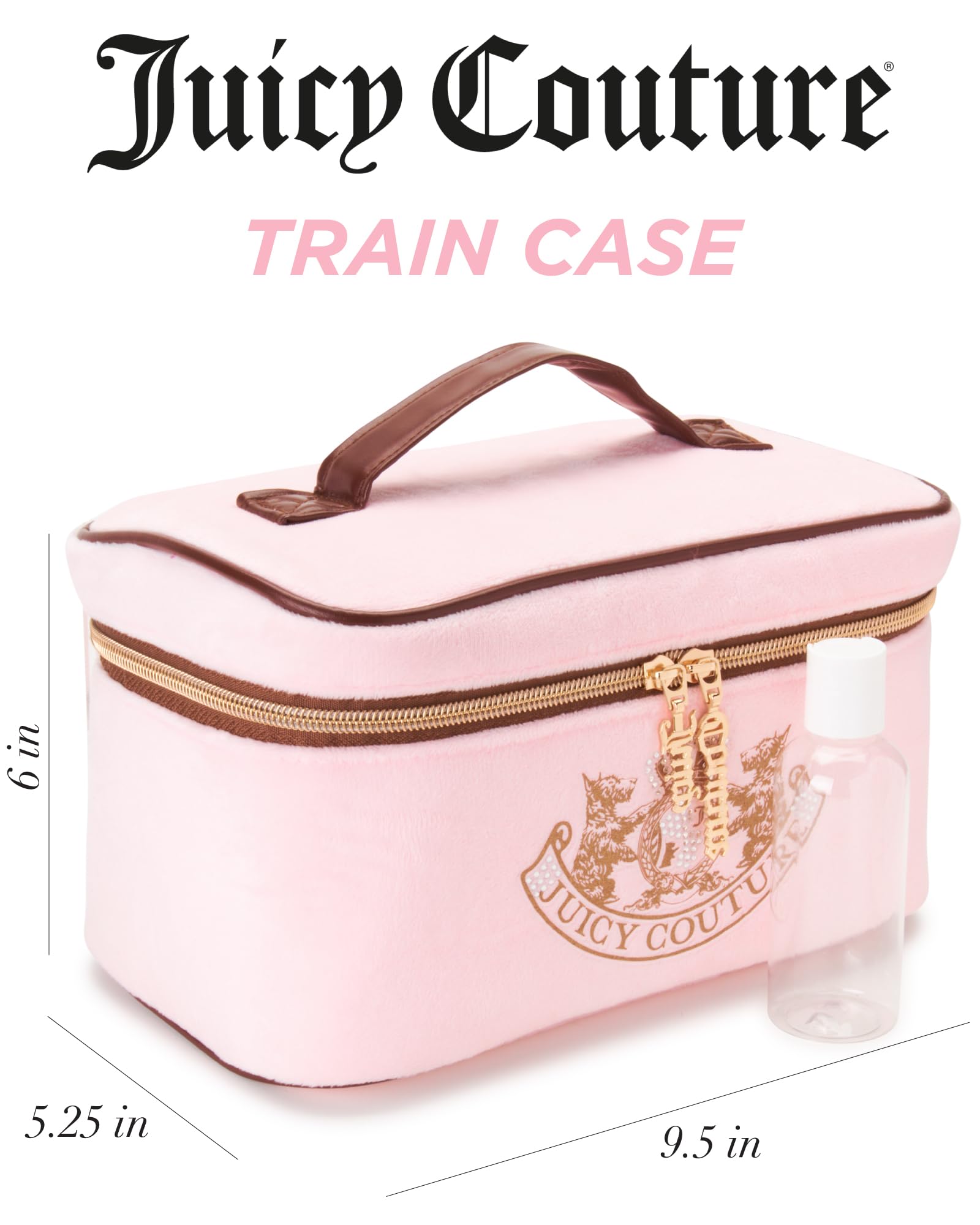 Organizador de cosméticos Juicy Couture rosa velour con diseño elegante para uso diario.