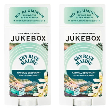JUKEBOX Desodorante natural para mujeres, frente del producto, aroma azul cielo Malibu fresca y duradera.