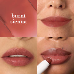 Bálsamo labial Julep Burnt Sienna con acabado brillante natural.