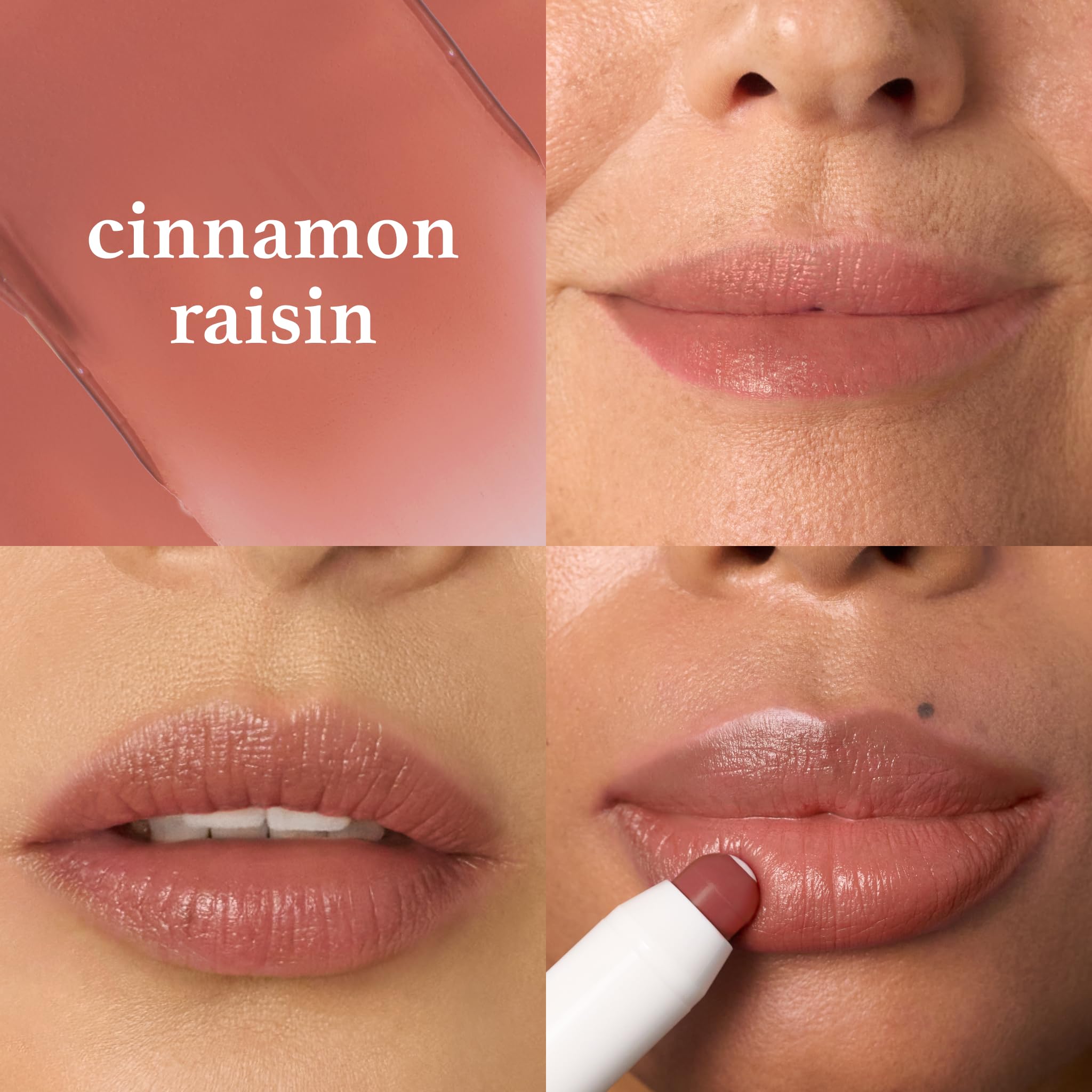 Bálsamo labial Julep con tint Cinnamon Raisin para cobertura ligera.