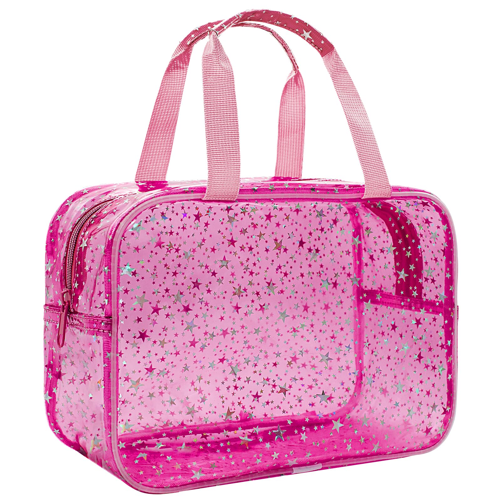 Junesters bolsa maquillaje transparente con estrellas rojas para ver tus productos de un vistazo