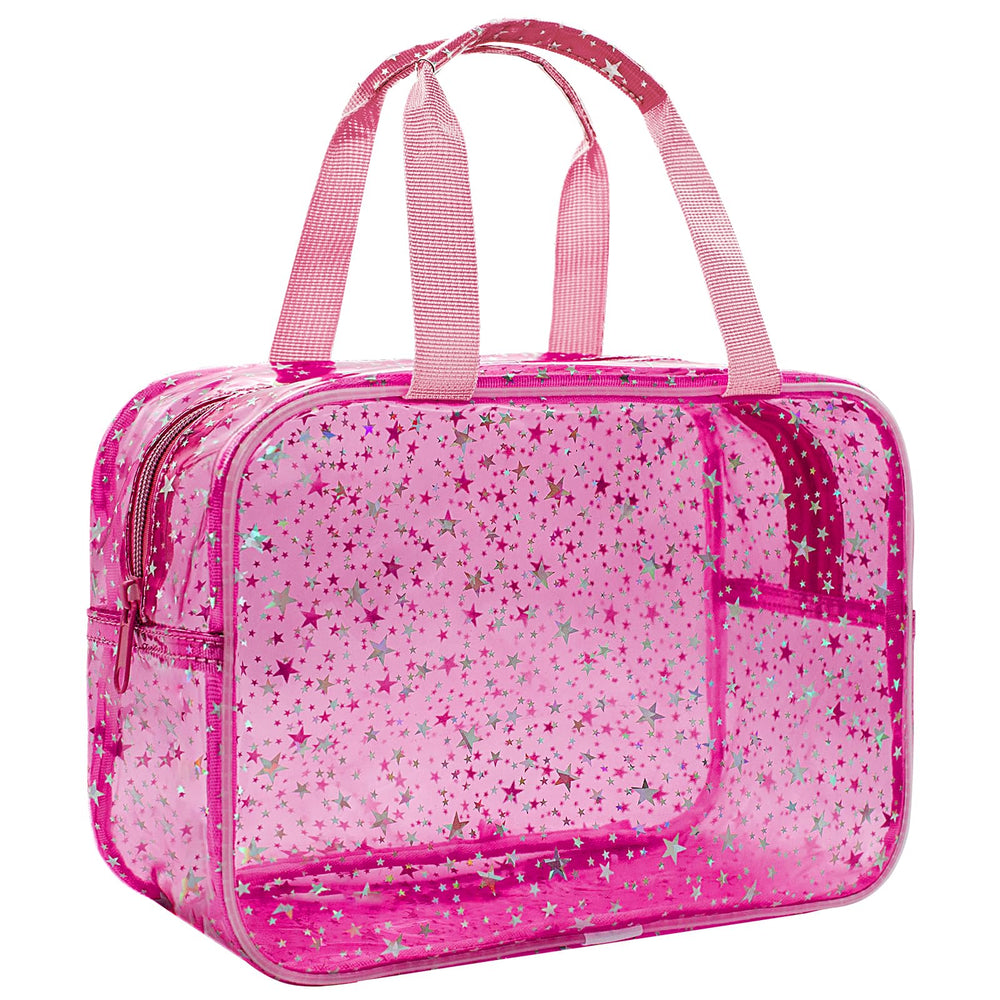 Junesters bolsa maquillaje transparente con estrellas rojas para ver tus productos de un vistazo