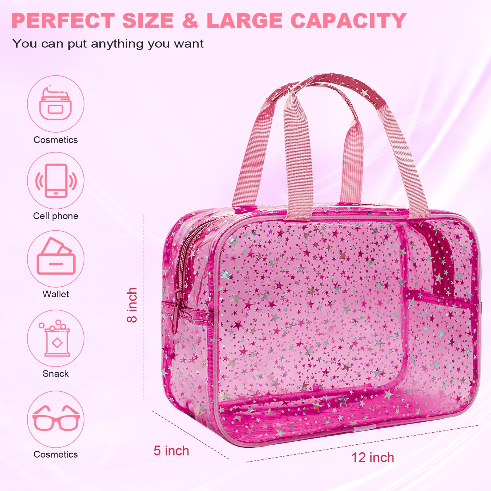 Junesters bolsa transparente con apertura amplia para acceso rápido a tus cosméticos