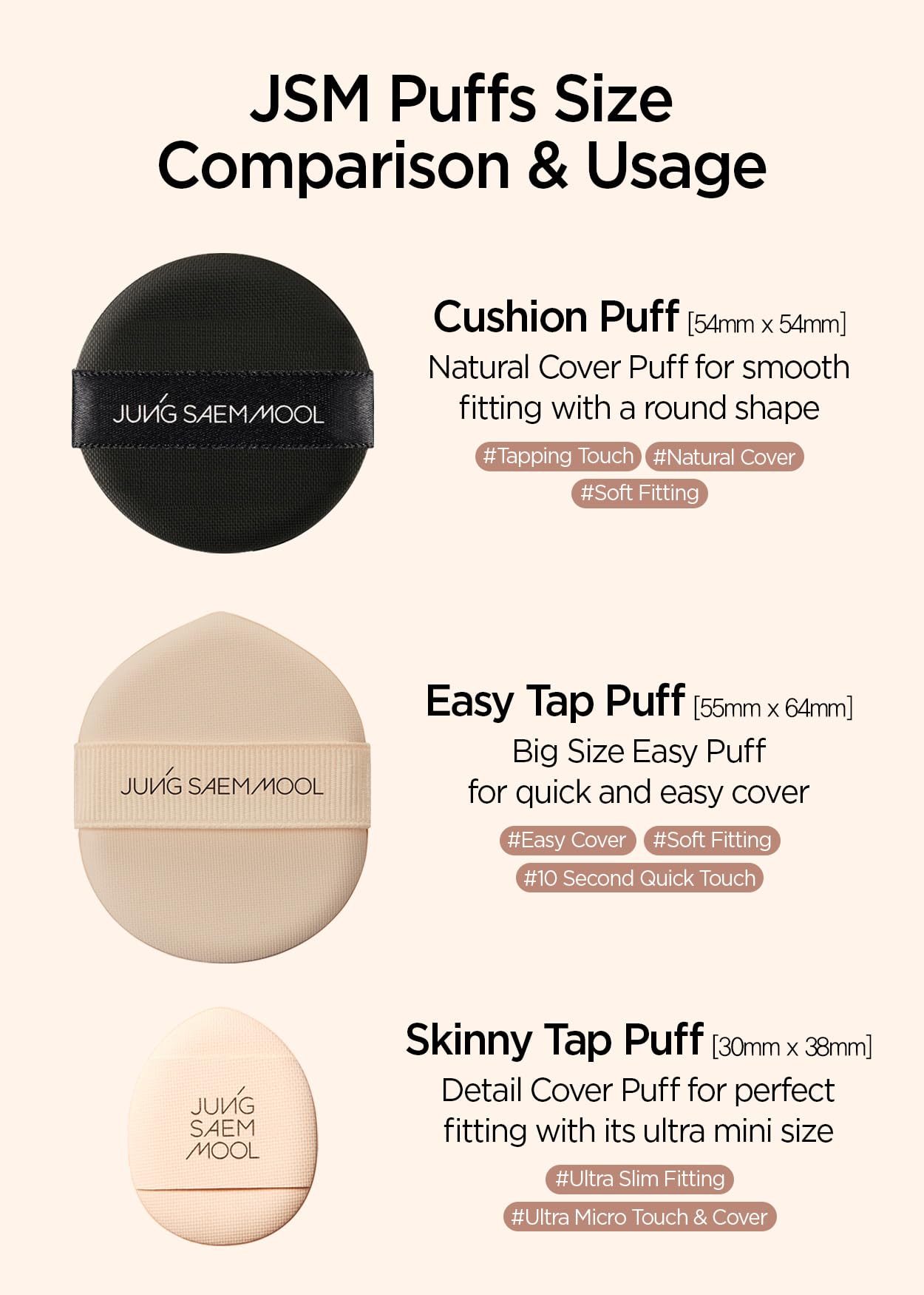 JUNG SAEM MOOL Cushion Puff aplicación precisa en áreas difíciles.