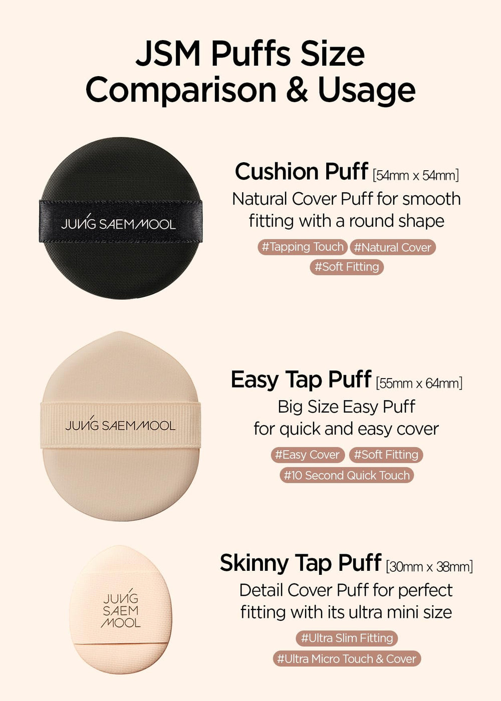 JUNG SAEM MOOL Cushion Puff aplicación precisa en áreas difíciles.