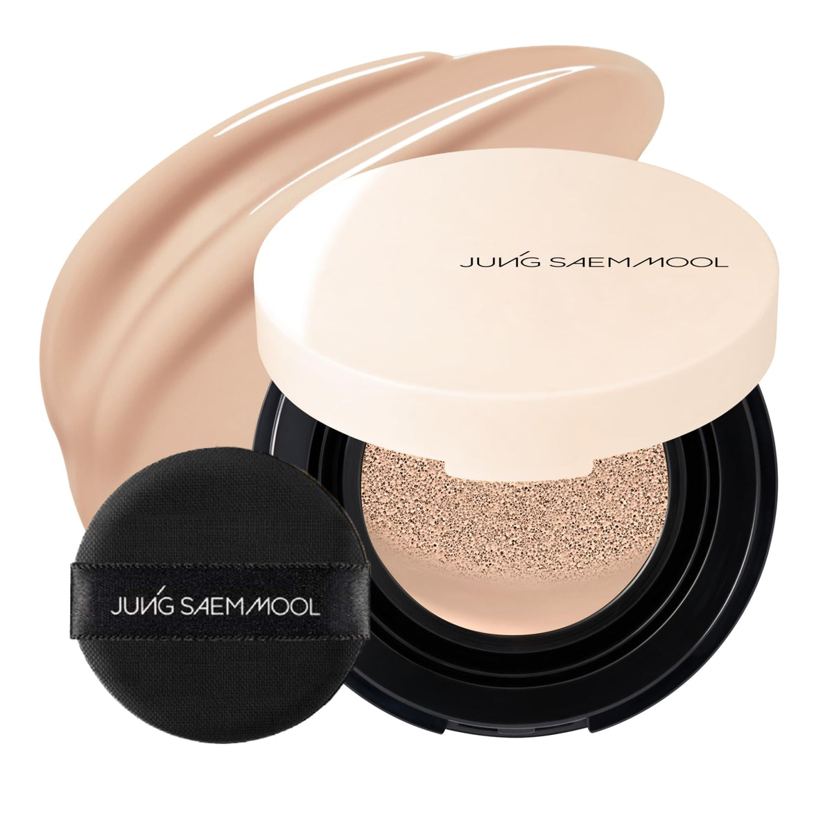 Jung Saem Mool Mini cojín compacto en durazno claro ofrece acabado radiante natural y cobertura ligera.
