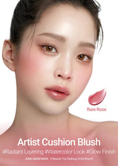 JUNG SAEM MOOL Artist Cushion Blush Rare Rose aplicación ordenada en un compacto