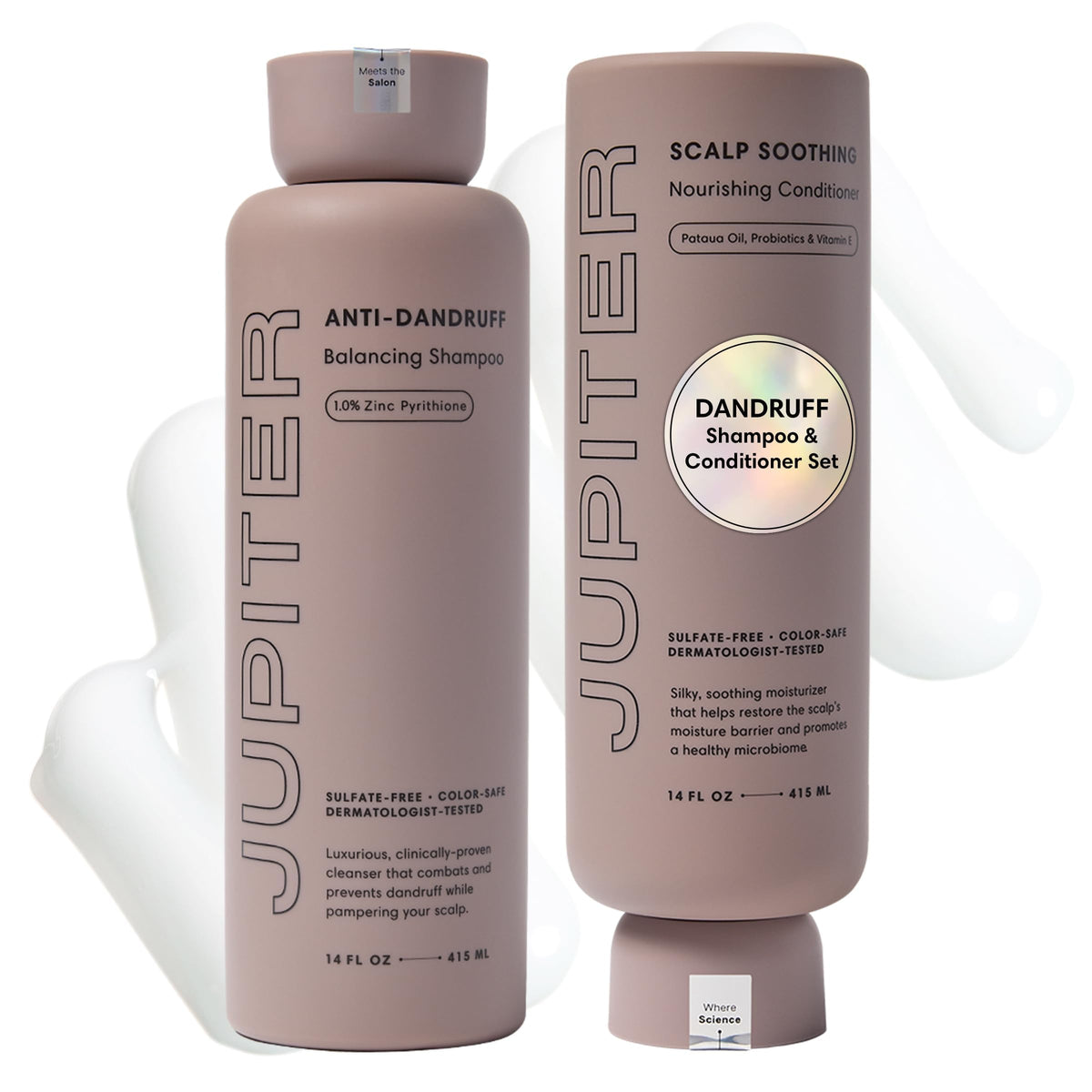 Shampoing anti-pellicules Jupiter pour cuir chevelu équilibré et cheveux propres.