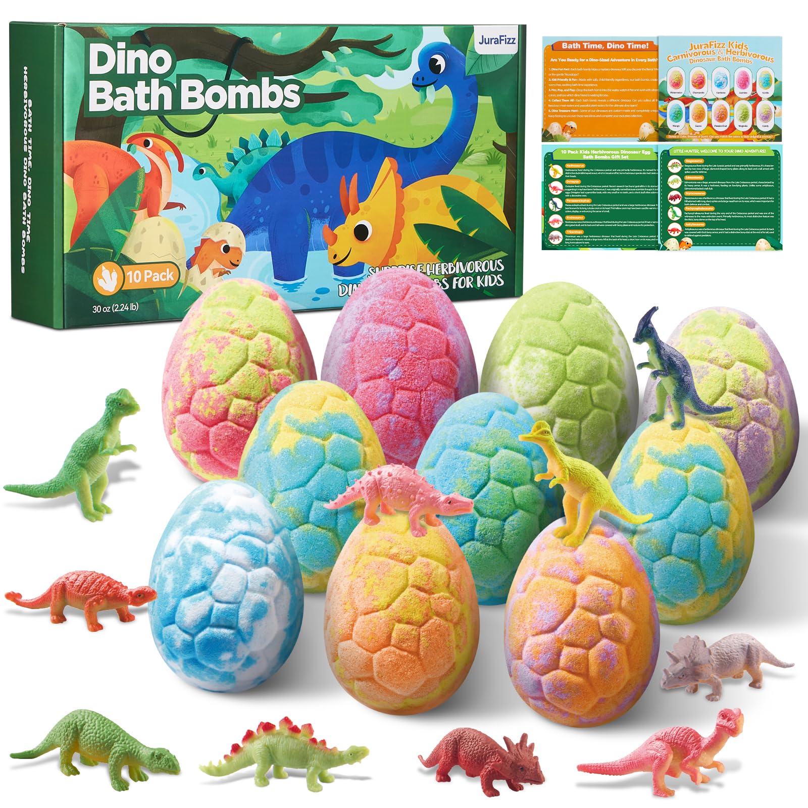 Bombas JuraFizz: huevo-dino-sorpresa, ideal para hora del baño segura y divertida.