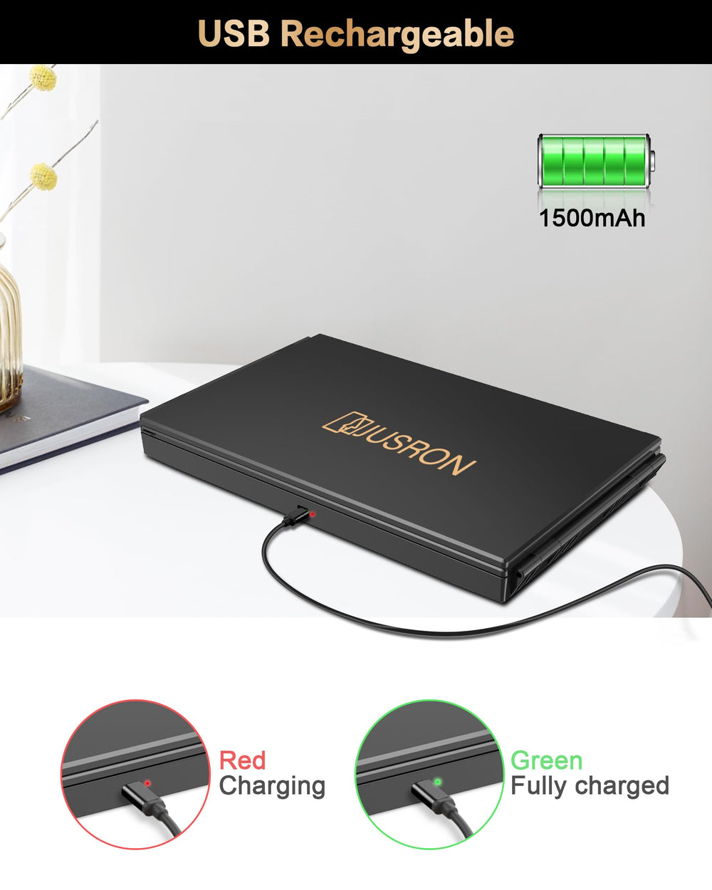 JUSRON Iluminación LED recargable, brillo ajustable para peinados precisos.
