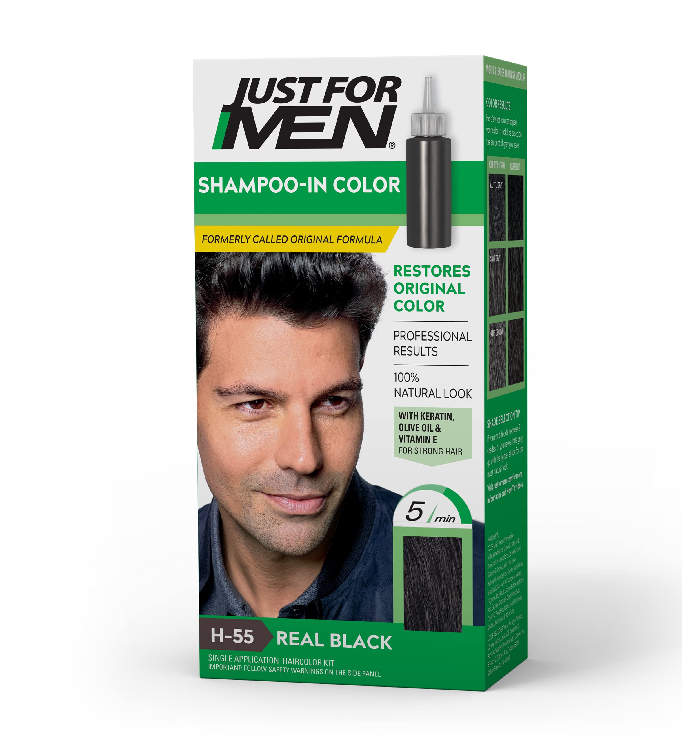 Just for Men Champú Coloración: botella de aplicación para cobertura rápida y natural.
