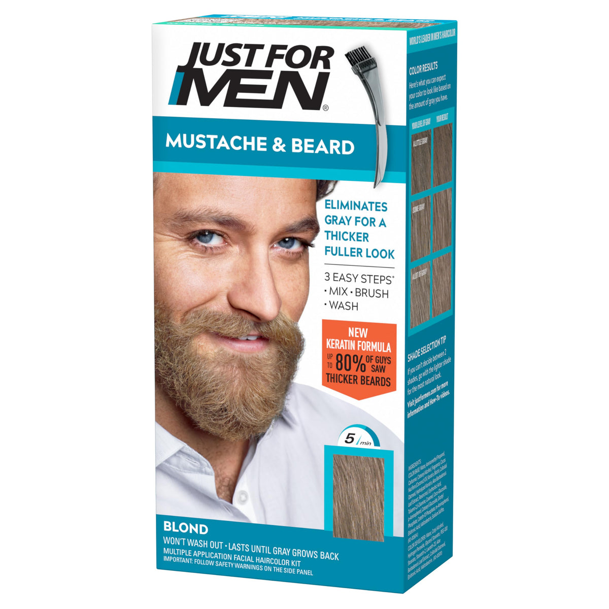 Just For Men Bigote y Barba Blond M-10/15 con brocha para aplicar color.