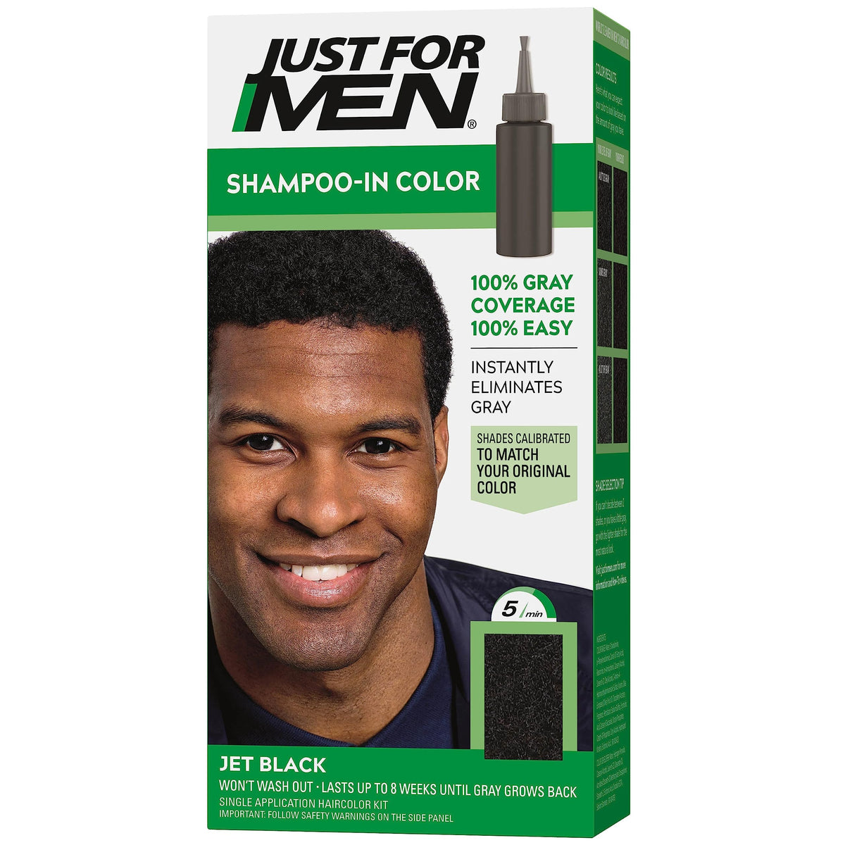 Just For Men Shampoo-In-Color: bote negro intenso para cobertura natural de canas.