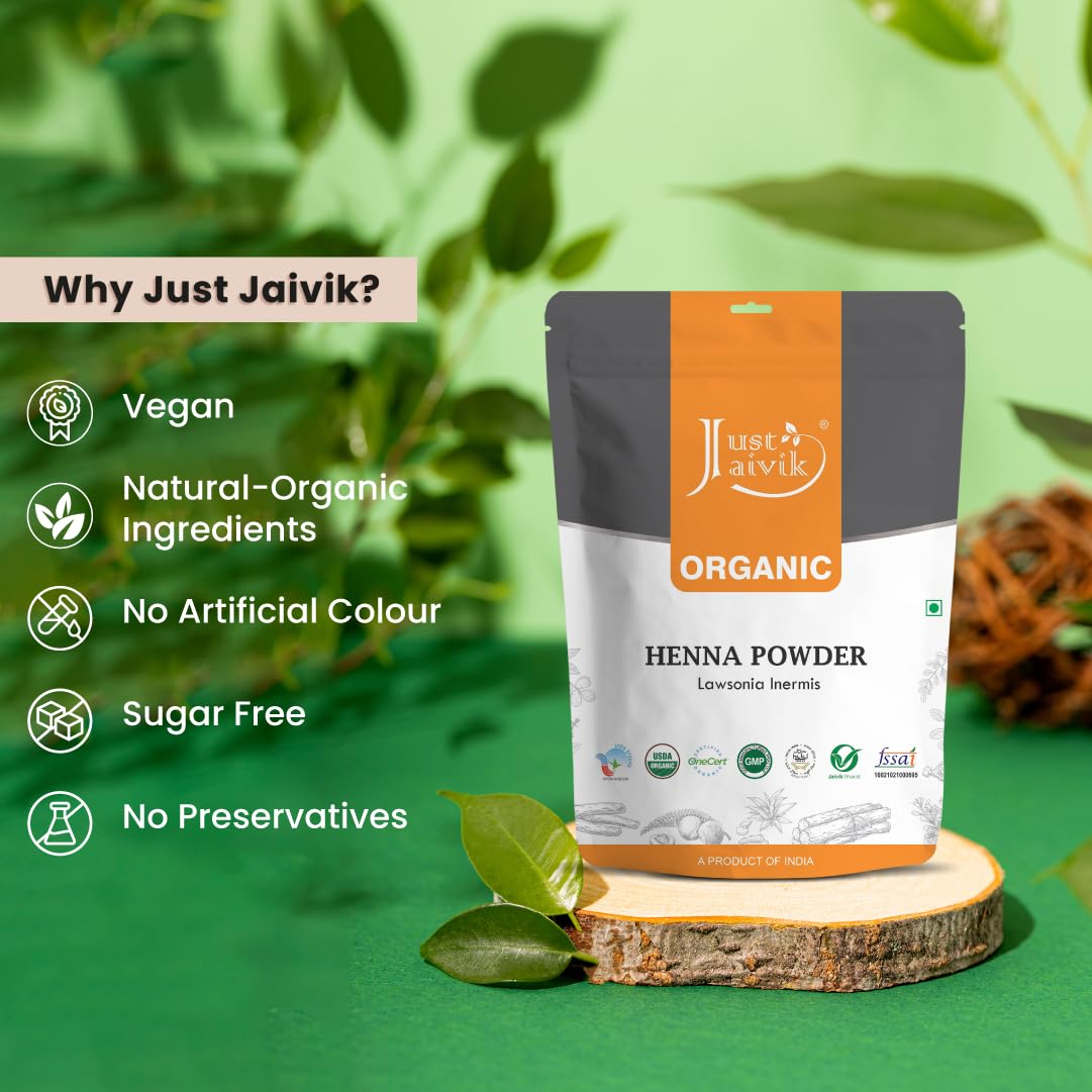 Just Jaivik Henna Polvo permite mezclar tonos para resultados naturales.