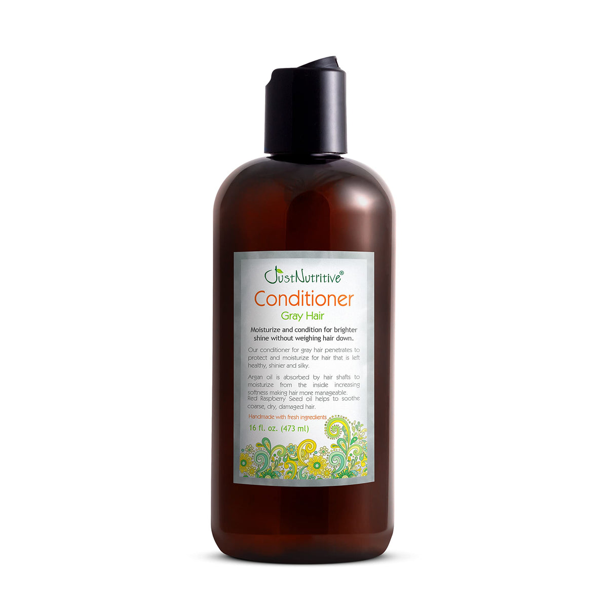 Acondicionador Just Nutritive para cabello gris en botella, mejora brillo y salud capilar