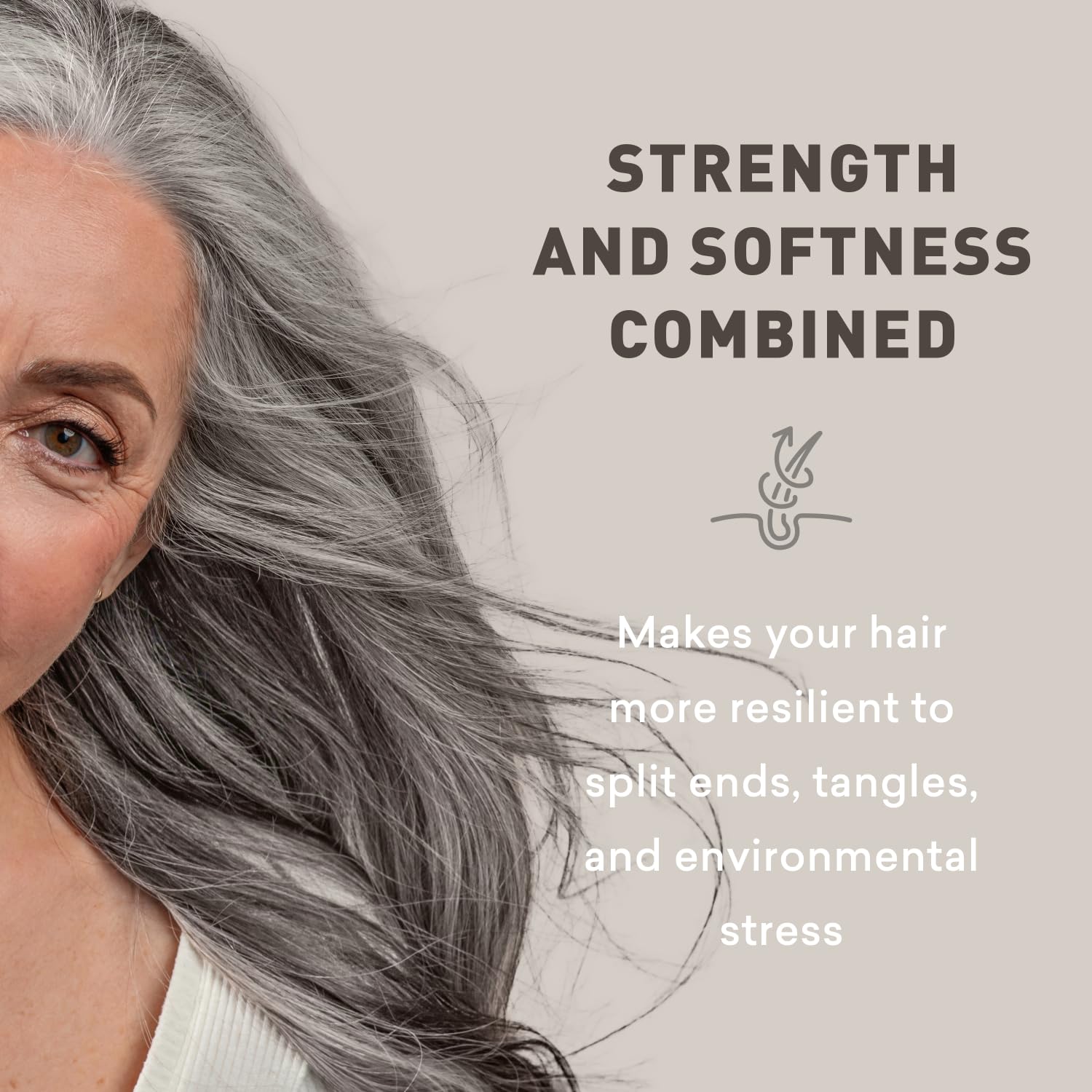 Cabello gris después de usar acondicionador Just Nutritive con control de encrespamiento