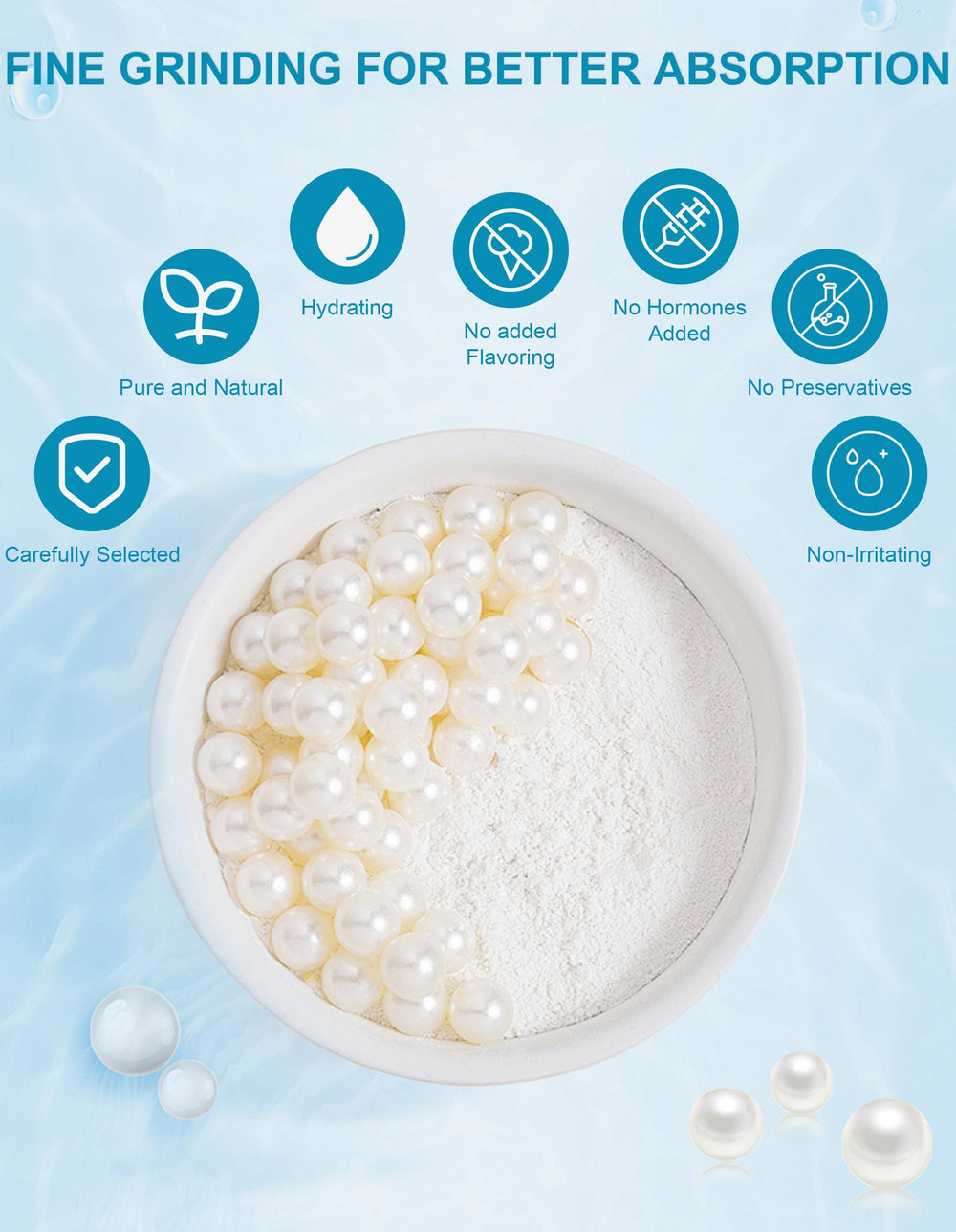 Jutqut polvo de perla agua dulce, uso en crema corporal para cuidado completo