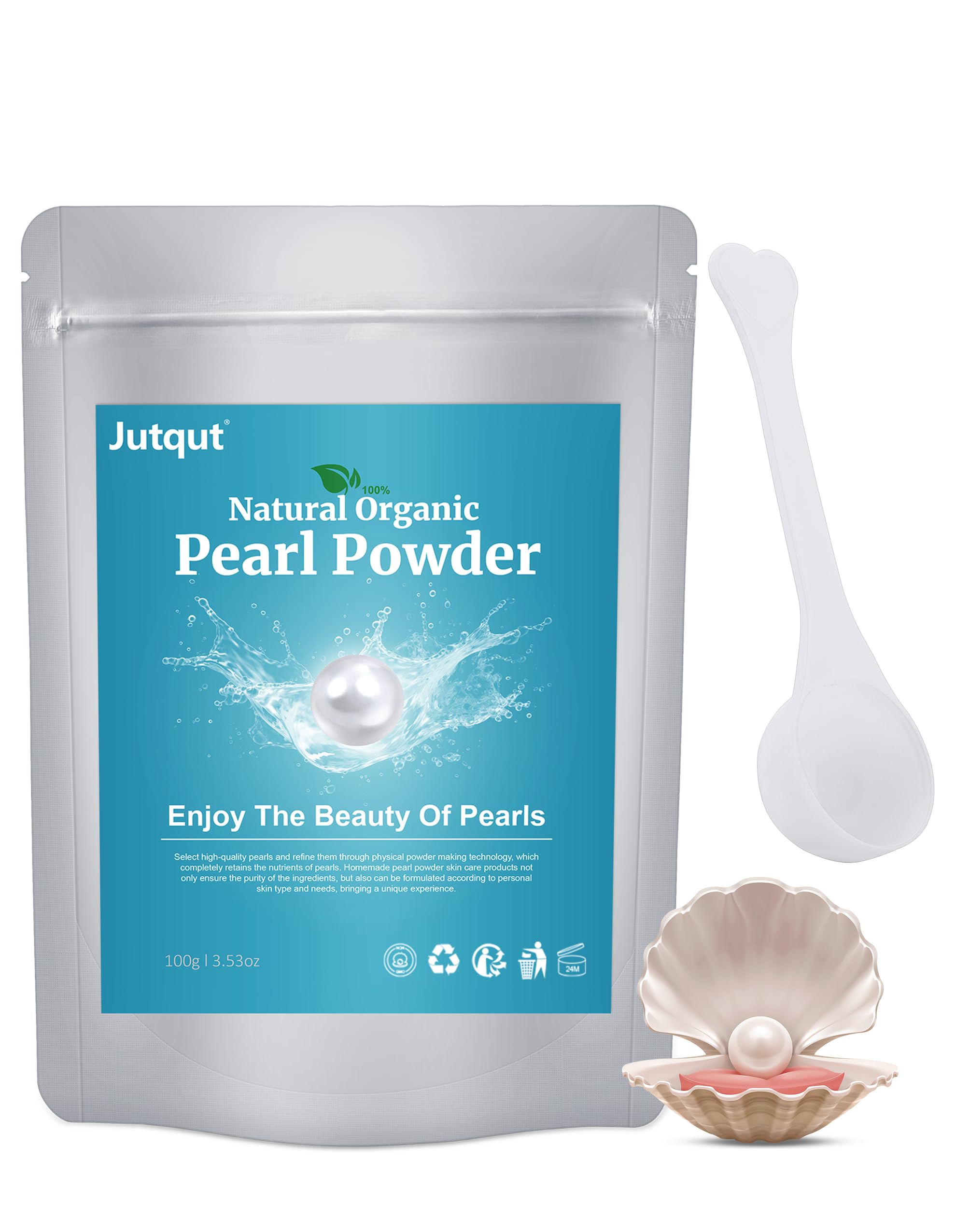 Jutqut polvo de perla agua dulce en envase, exfoliación suave para la piel