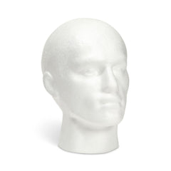 Cabeza Juvale de espuma blanca para pelucas, exhibe peinados con base estable.