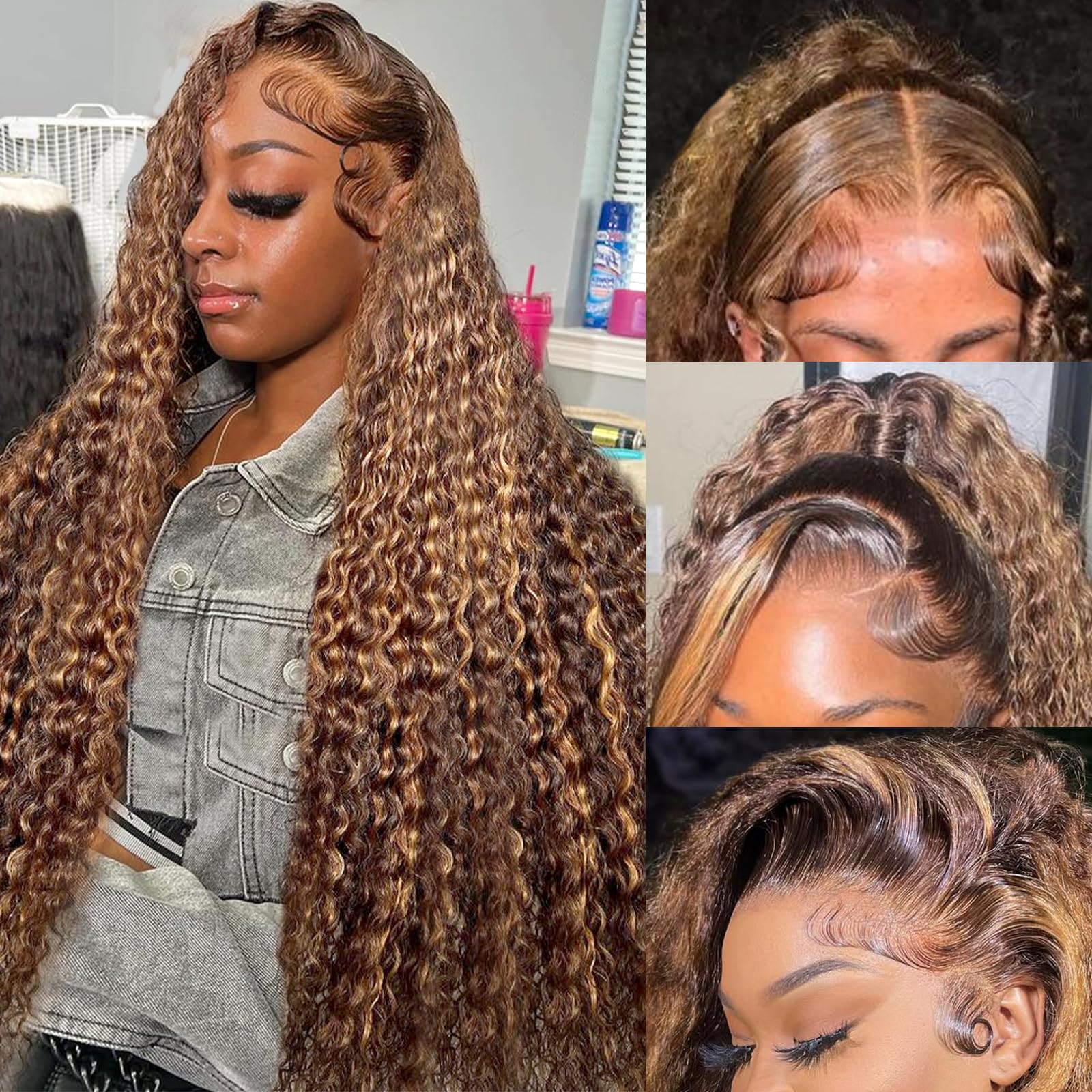 Juviso honey blonde deep wave wig 30in lace front for natural appearance
