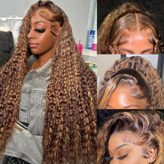 Juviso honey blonde deep wave wig 30in lace front for natural appearance