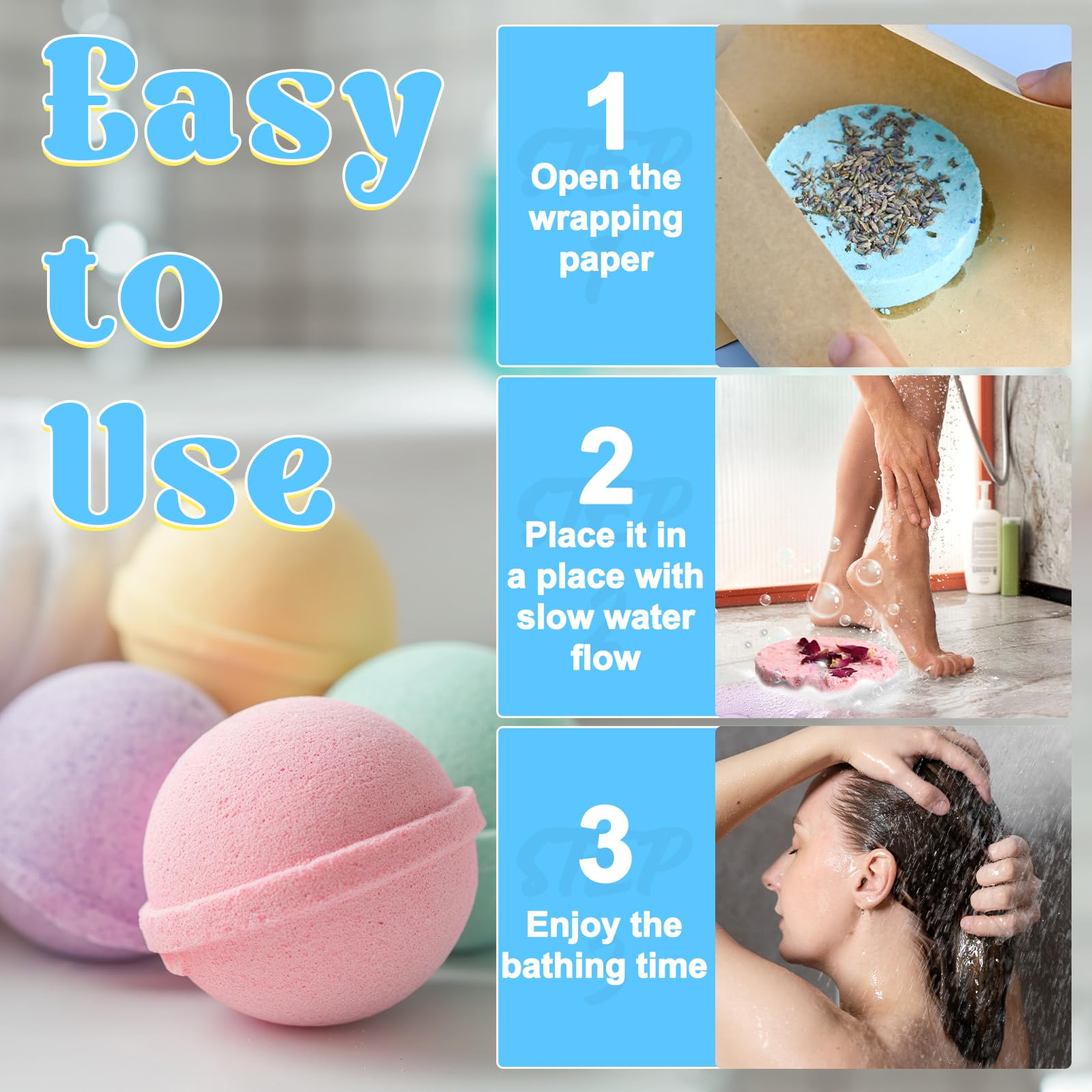 JUYRLE kit bombas de baño: aceites esenciales para experiencia aromática.