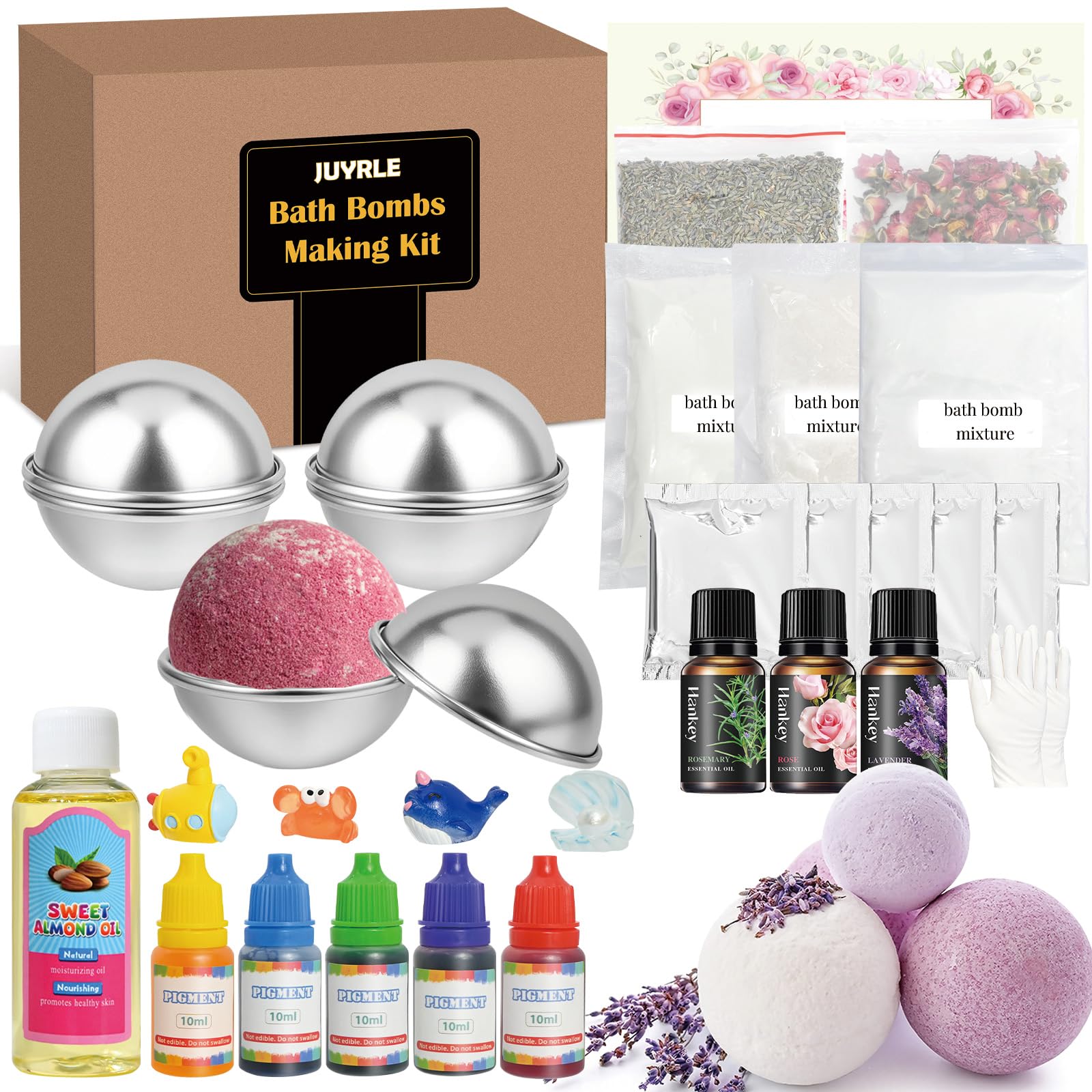 JUYRLE kit-bombas-de-bano con moldes metálicos para burbujas relajantes.