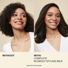 Distribución en medios y puntas con JVN Complete Blowout Milk para cabello suave y controlado.