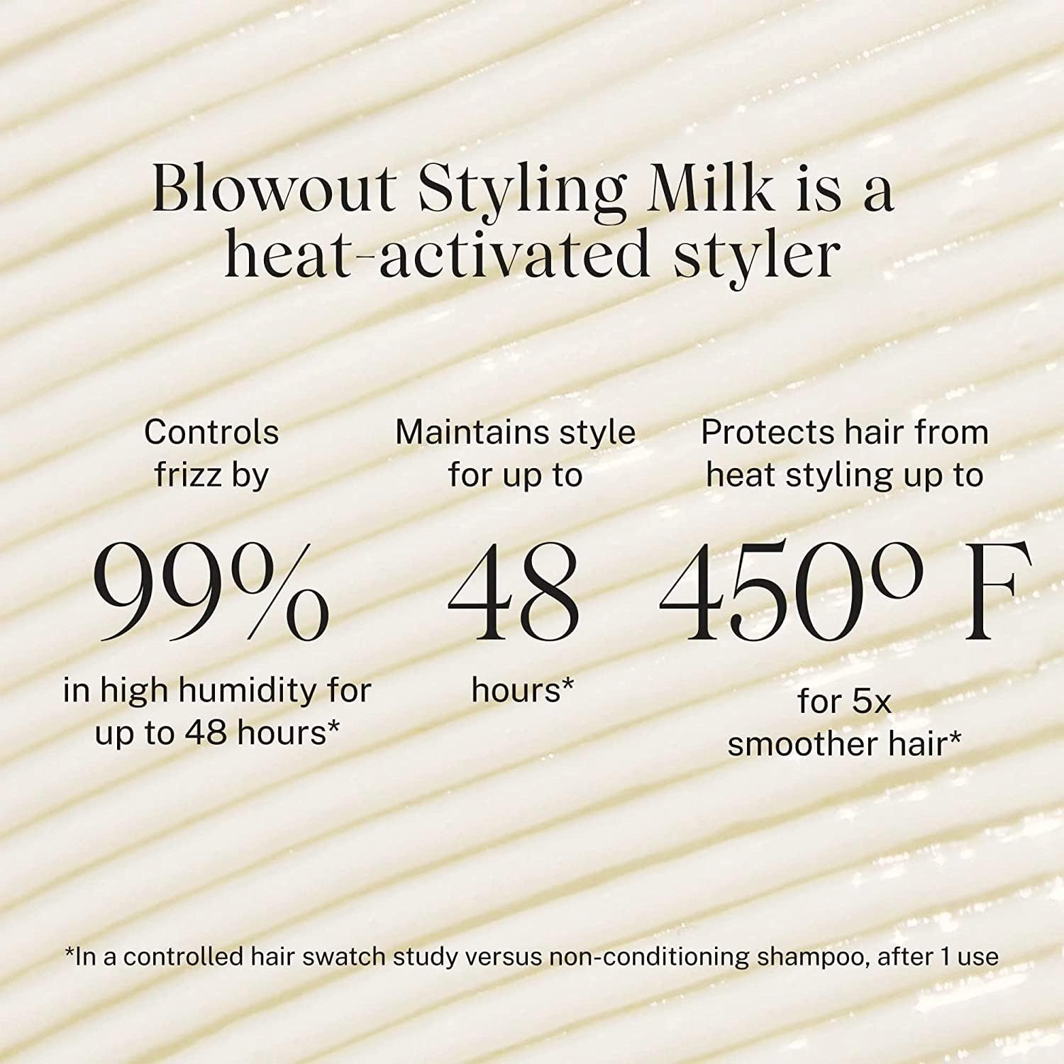 Fórmula libre de siliconas de JVN Complete Blowout Milk para cabello ligero.